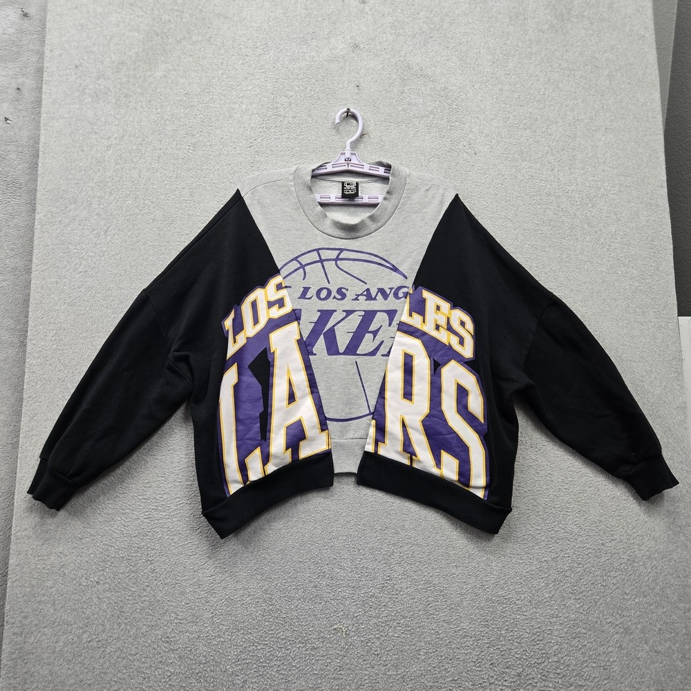 Los Angeles Lakers Women Sweatshirt 1X Gray Colorblock Patchwork Splice Logo